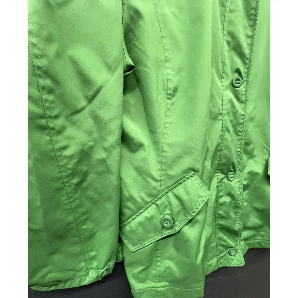 Lands End Rain Coat Women L Green Lined Zip Button Pockets Hiking Outdoor Jacket